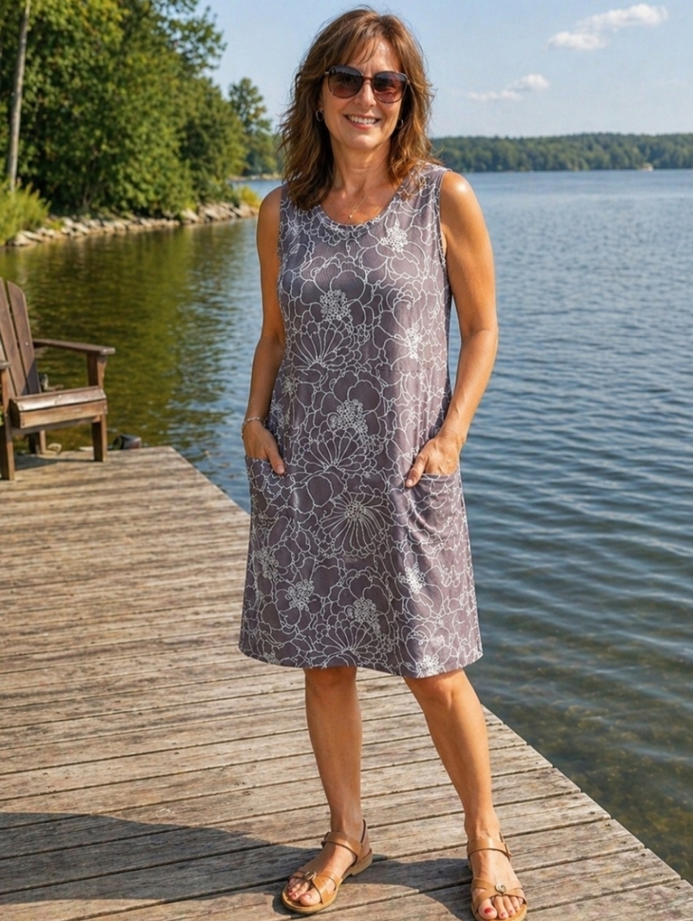 L.L. Bean Women's Size Medium Floral Outdoor Activewear Dress Pocket Casual